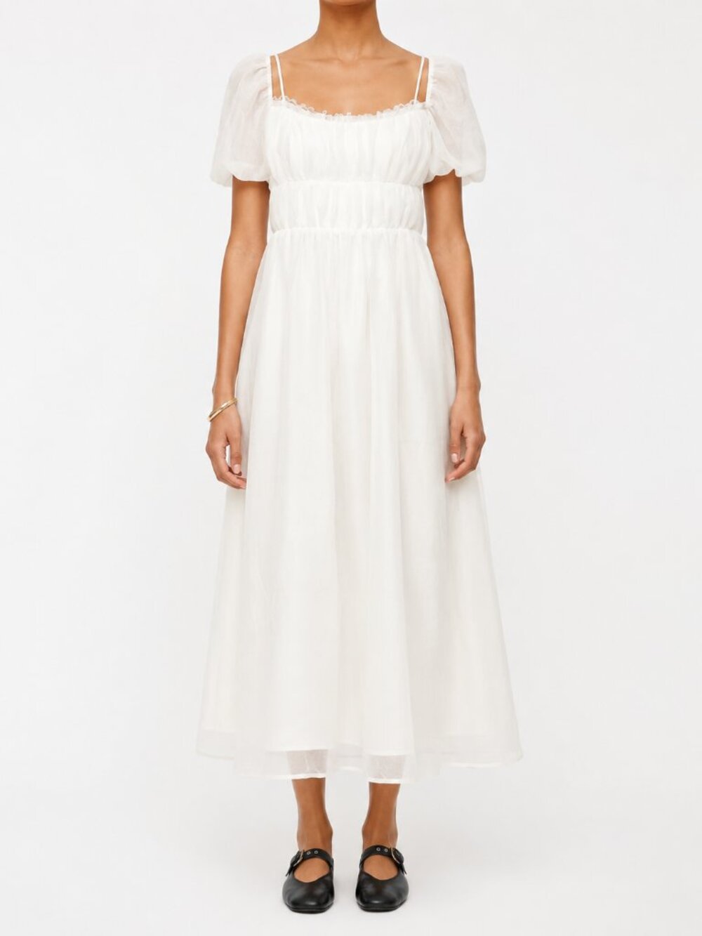 Reformation Mayme Dress White Puff Sleeve Lace Trim Bridal LWD 6